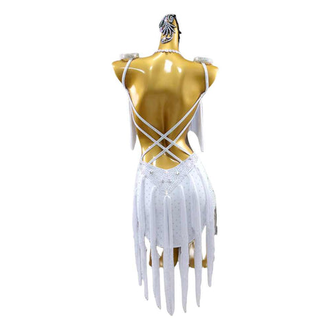 Professional White Rhinestones Fringe Latin Dresses for Girls Women Kids Salsa Rumba Chacha Competition Blackpool Dance Wear - Moderndancedress.com
