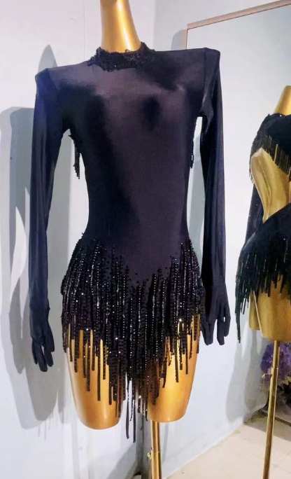 Custom Size Pink Black Bling Fringe Competition Latin Dance Dresses for Women Girls Blackpool Salsa Latin Performance Costumes