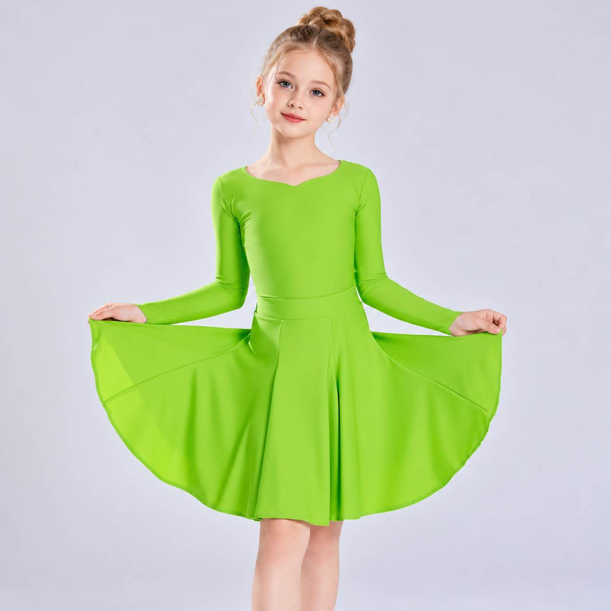 Fuchsia Girls Latin Dance Dress - Kids Long Sleeve Ballroom Wear