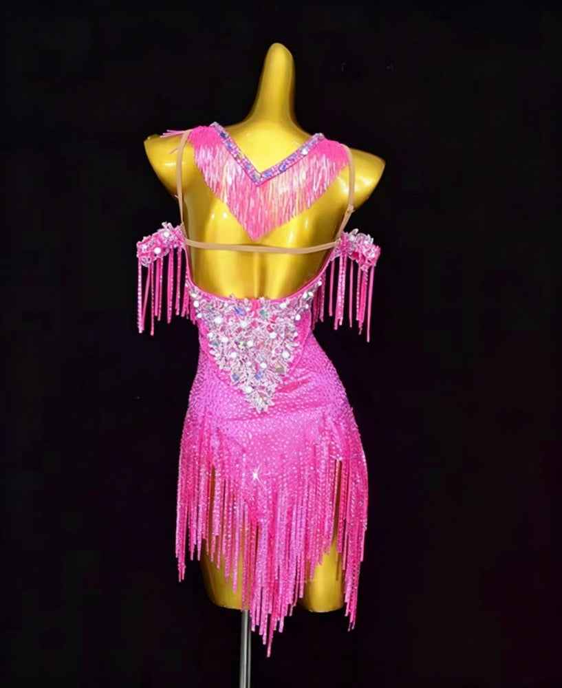 Custom Fuchsia Flowers Competition Latin Dance Dress for Women Girls Salsa Ballroom Chacha Dance Costume