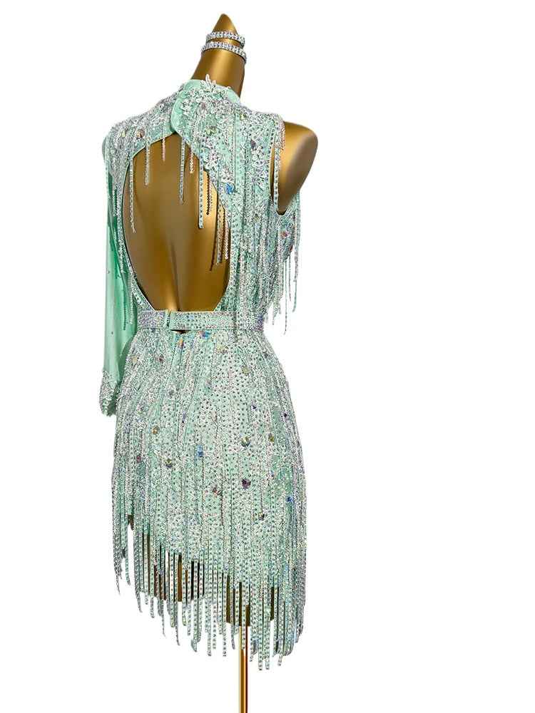 Custom Size Competition Latin Dance Dresses for Women Girls One Shoulder Salsa Rumba Chacha Dance Costumes