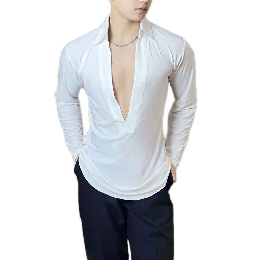Men's Latin Ballroom Dance Shirt Youth Mesh Back Black Red Blue Waltz Tango Performance Tops