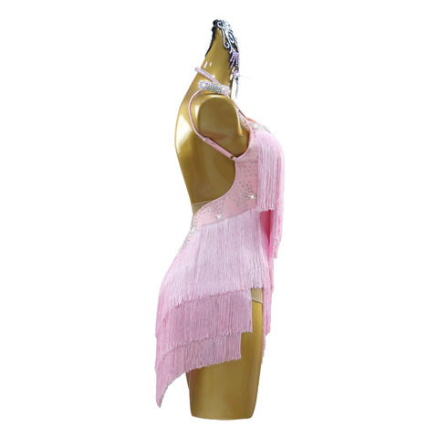 Pink Fringe Competition Latin Dance Dresses for Women Girls Salsa Rumba Chacha Professional Contest Show Costumes