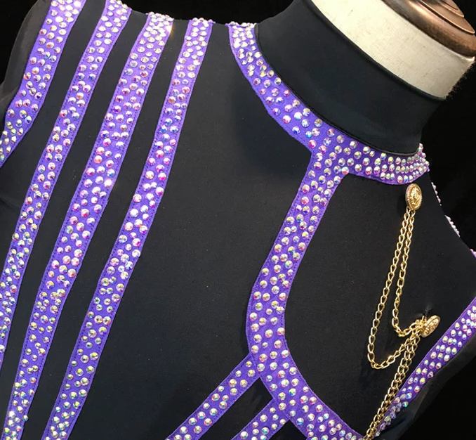 Custom Size Black with Purple Stripe Competition Latin Ballroom Dance Shirts for Men