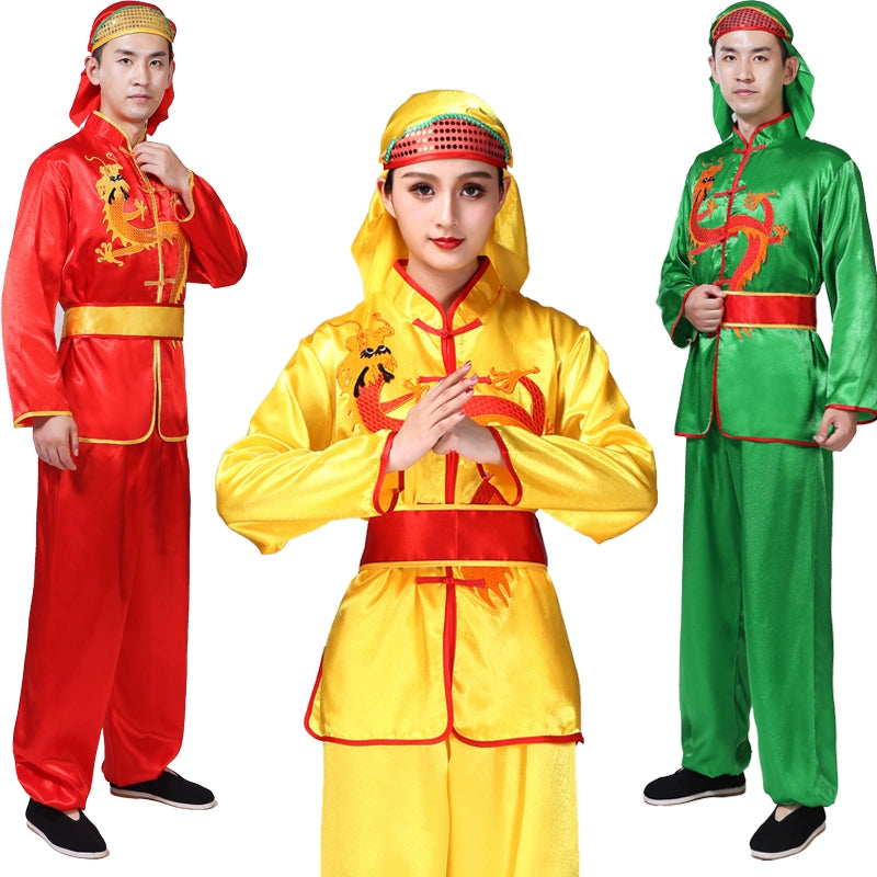 Folk Dance Costumes Yangko suit for men and women waist drum drum performance dragon and Lion Dance Costume
