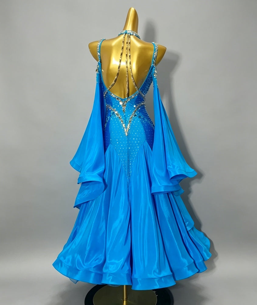 Custom Size Turquoise Fuchsia Crystal Ballroom Dance Dress for Women Waltz Smooth Dance Gown