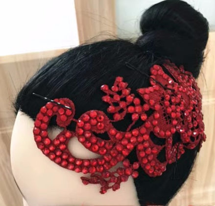 Children Women red rhinestones headdress adult ballroom Latin Dance Headwear Ballroom Dance Competition headpiece Hair Accessories - Moderndancedress.com