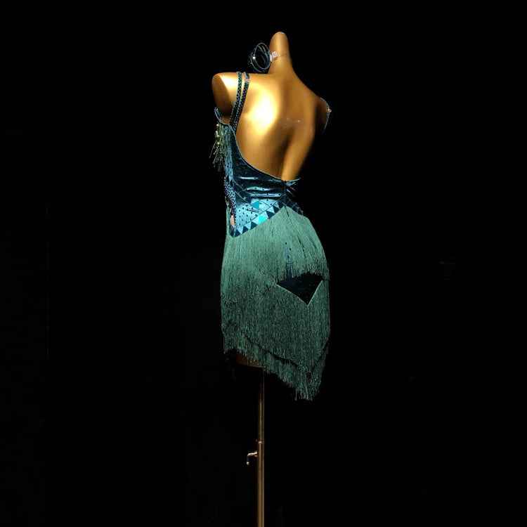 Custom Size Competition Dark Green Latin Dance Dresses Salsa Rumba Blackpol Ball Dance Costumes