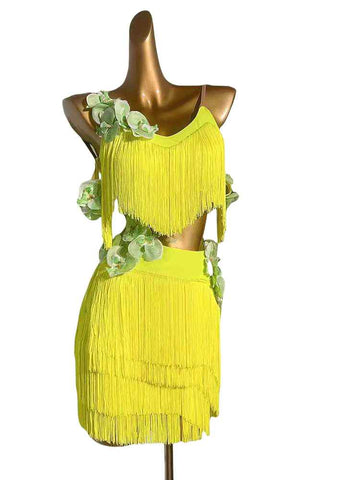 Custom Size Hot Pink Yellow Competition Latin Dance Dresses for Women Young Girls Salsa Rumba Chacha Performance Skirts