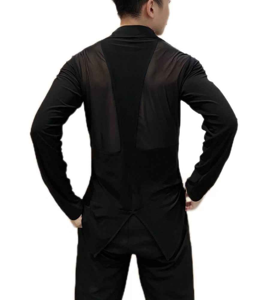 Men's Latin Ballroom Dance Shirt Youth Mesh Back Black Red Blue Waltz Tango Performance Tops