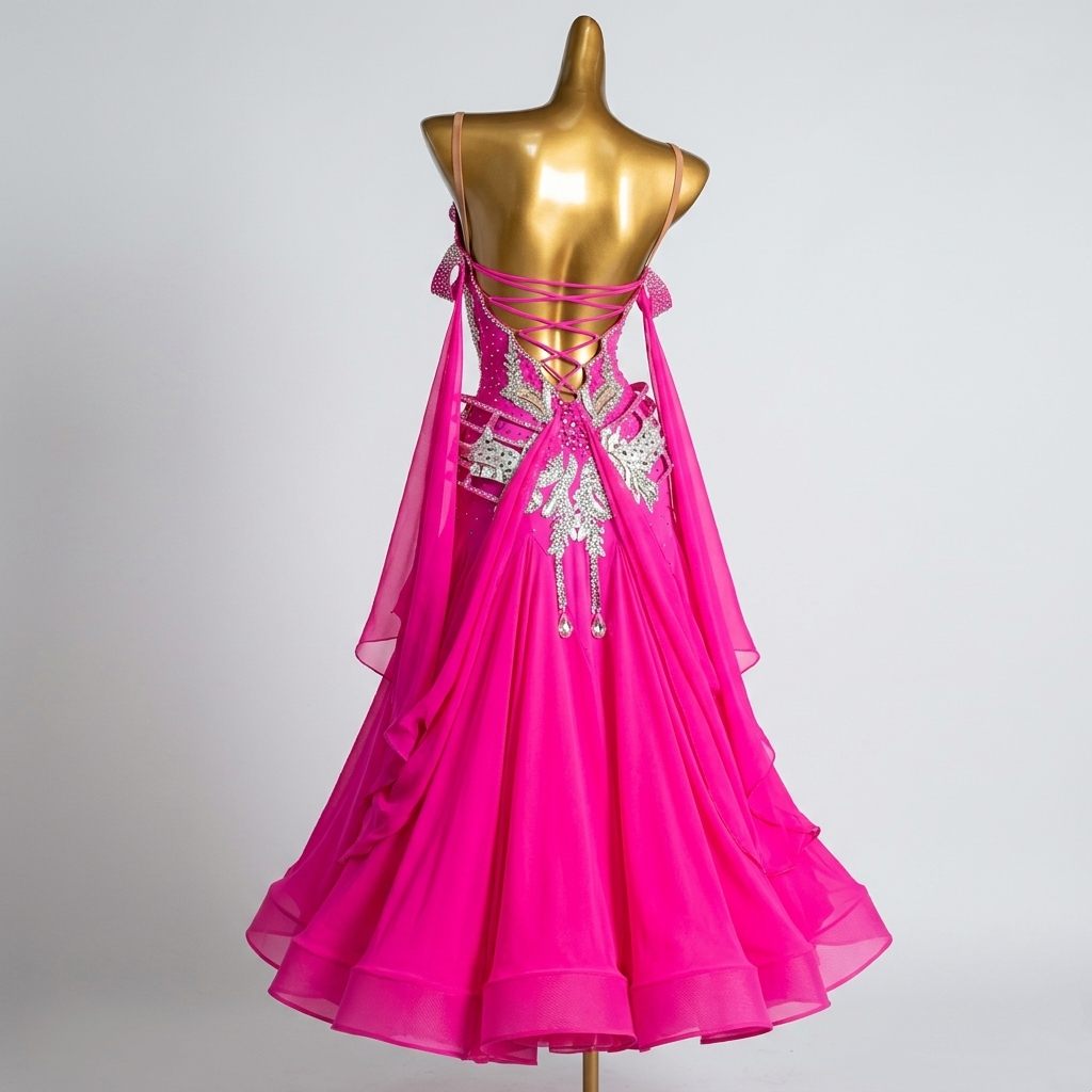 Custom Size Fuchsia Rhinestone Ballroom Dance Dress - Fringe Waltz Tango Performance Gown Blue