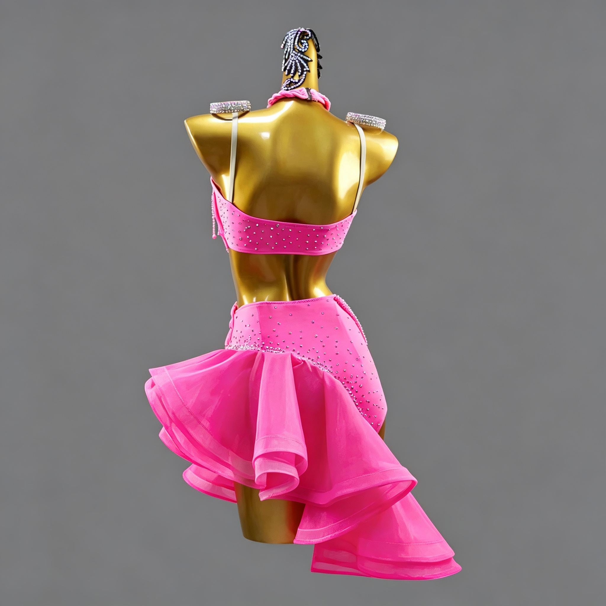 Custom Size Fuchsia Competition Latin Dress for Girls Halter Neck Salsa Blackpool Dance Wear