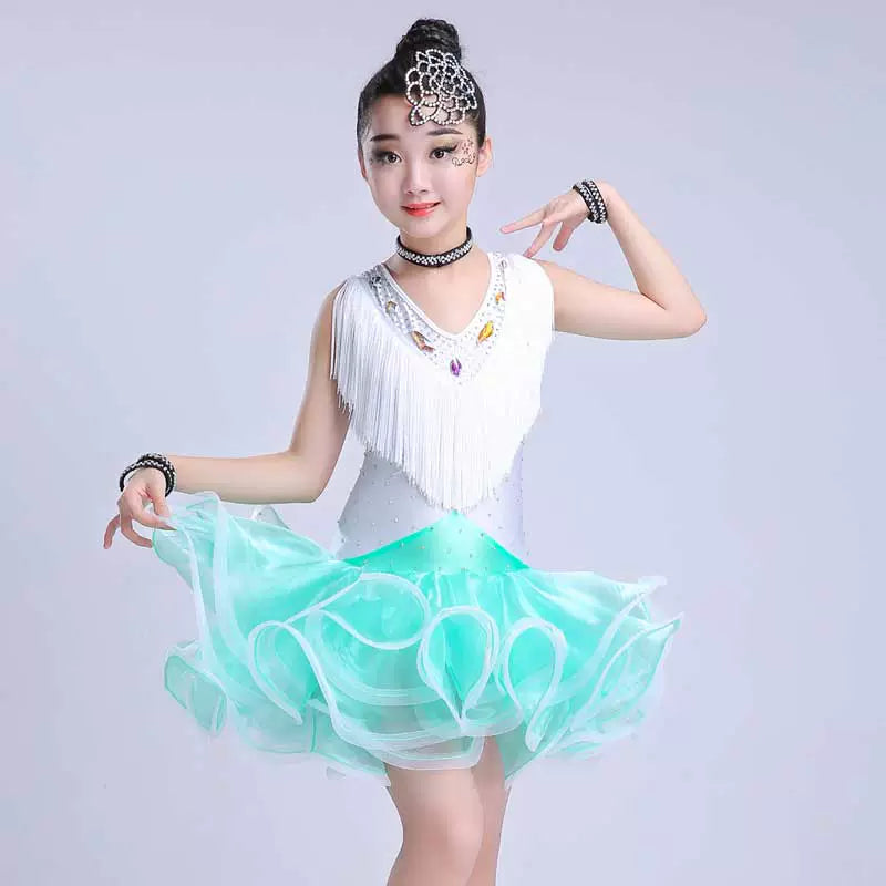 Children's fringed Latin dance skirt children's children's Latin dance dress game performance clothing new tassels pettiskirt - Moderndancedress.com