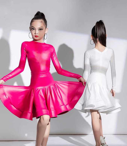 Pink White Latin Dance Clothes for Girls Professional Kids Ballroom Salsa Chacha Rumba Dance Clothes - Moderndancedress.com