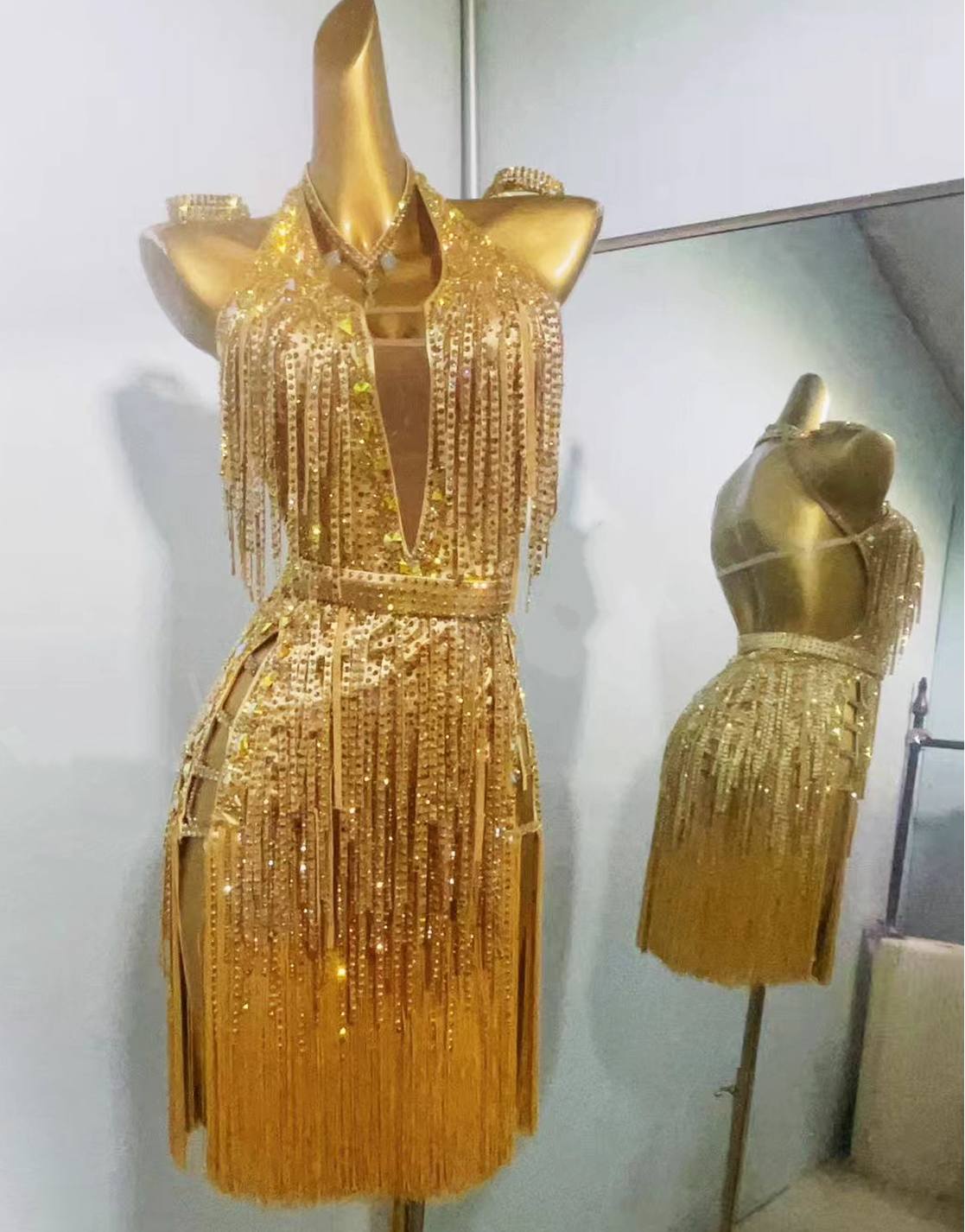 Custom Size Gold Fringe Competition Latin Dance Dresses for Women Girl Moderndancedress.com Custom Size Gold Fringe Competition Latin Dance Dresses for Women Girl Moderndancedress.com