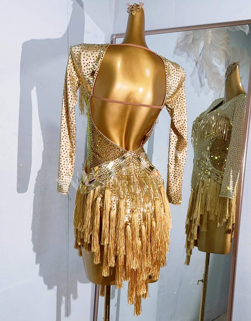 Custom Size Gold Fringe Competition Latin Dance Dresses for Women Girls Salsa Rumba Chacha Latin Dance Costumes