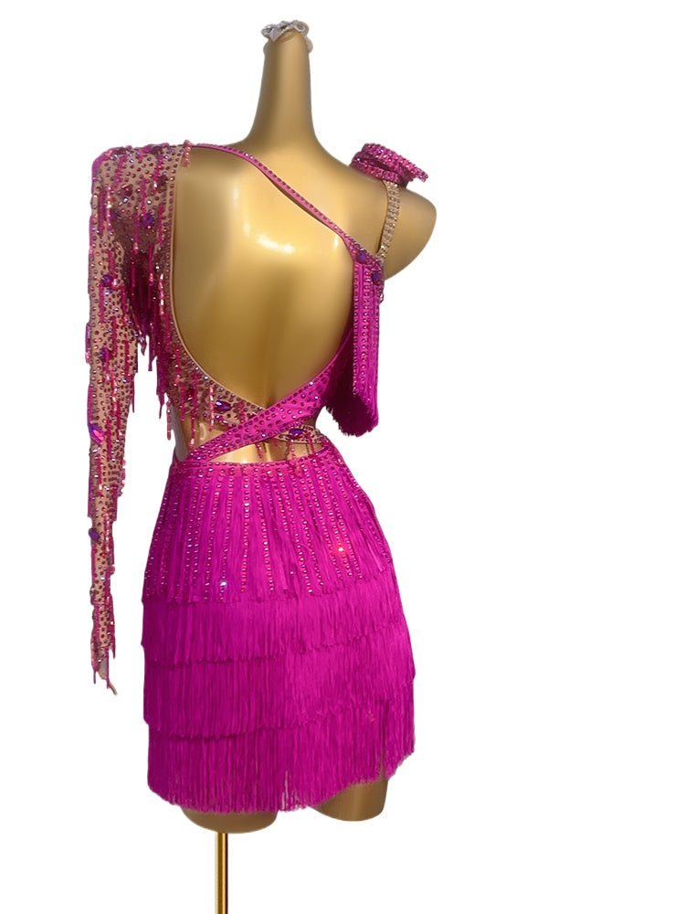 Custom Size Fuchsia Latin Dance Dresses for Women Girls Blackpool Competition Salsa Rumba Chacha Ballroom Dance Costumes - Moderndancedress.com