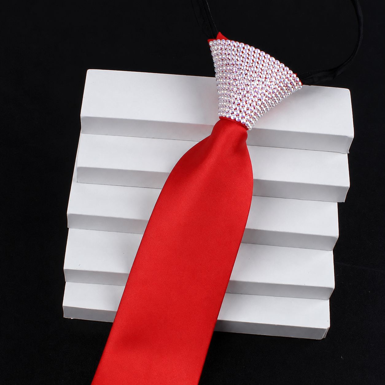 Crystallized Rhinestone Ballroom Dance Tie - Adjustable Men's Zipper Necktie