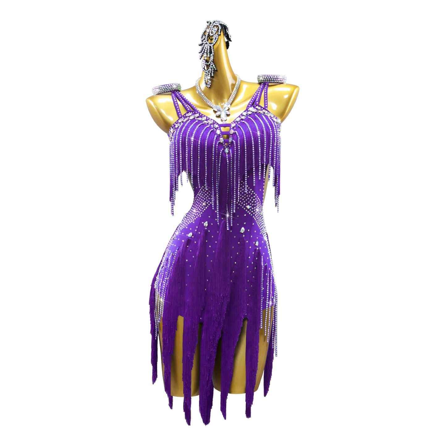 Custom Size Violet Fringe Competition Latin Dance Dresses for Women Girls Salsa Rumba Chacha Performance Clothing