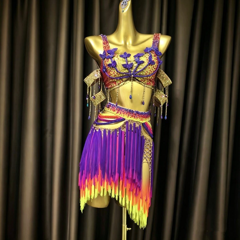 Custom Purple Latin Dance Competition Dress Rhythm Costume