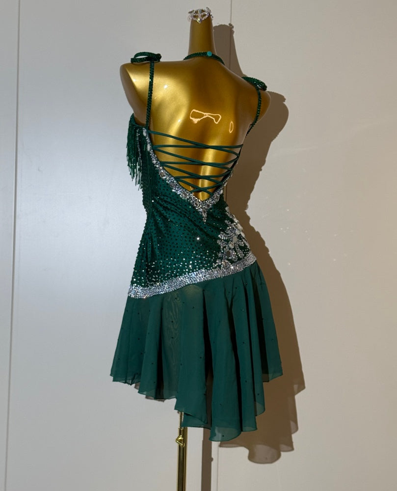 Custom Emerald Green Latin Dance Competition Dress Rhythm & Salsa Gown