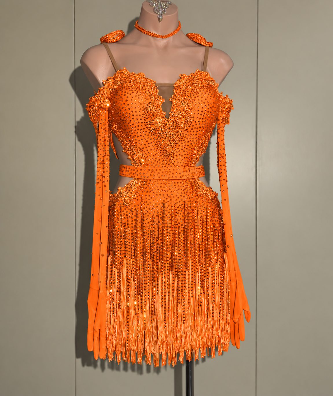 Custom Competition Latin Dance Dress Black Hot Pink Fringe Orange Blue with Crystals