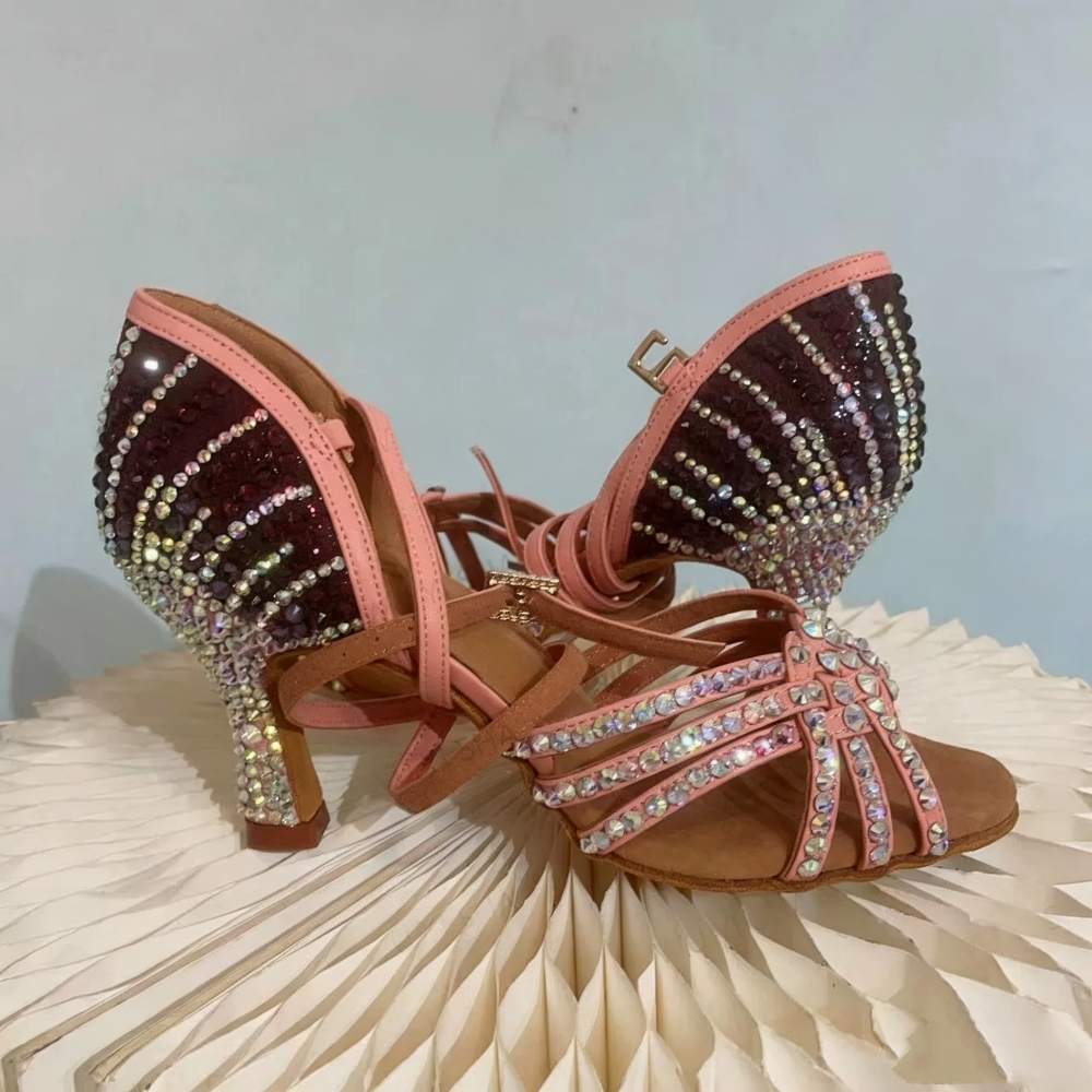 Women's Crystal Ballroom Latin Dance Shoes Soft-soled High Heel Salsa Chacha Dancing Sandals