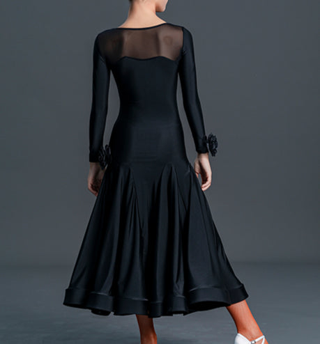 Black modern ballroom dance dresses for girls kids national standard professional competition uniform waltz tango performance wear - Moderndancedress.com