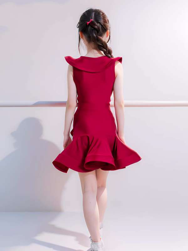 Red with Flowers Latin Dance Dresses for Girls Kids Ballroom Salsa Chacha Latin Performance Clothes Latin Dance Skirts - Moderndancedress.com