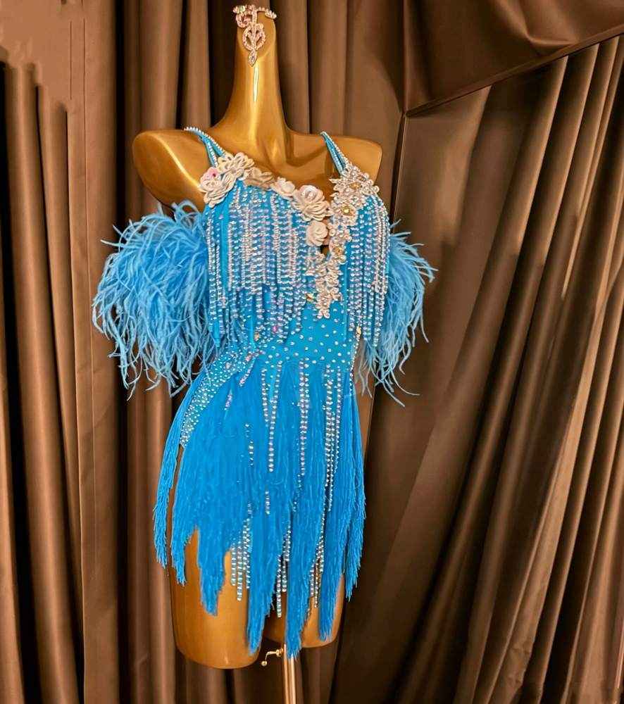 Custom Size Turquoise Competition Latin Dance Dress for Women Girls Salsa Chacha Blackpool Dance Costume