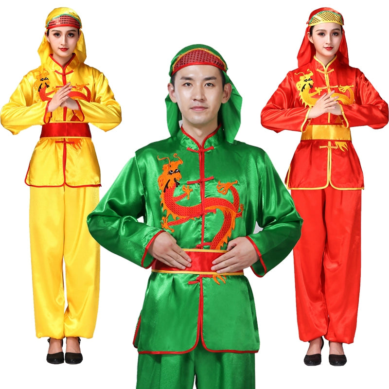 Folk Dance Costumes Yangko suit for men and women waist drum drum performance dragon and Lion Dance Costume - 