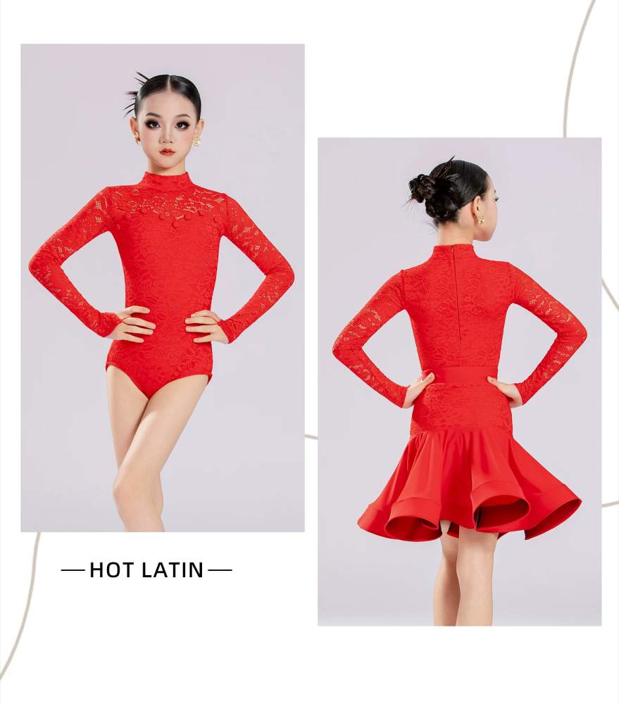 Girls Latin Ballroom Dance Dress Salsa Rumba Chacha Performance Costumes 3 Pieces in One Set