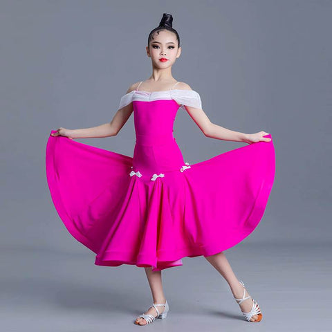 girls colorful ballroom dance dreses pink yellow kids professional standard  dance uniforms social performance dance clothes for kids - Moderndancedress.com