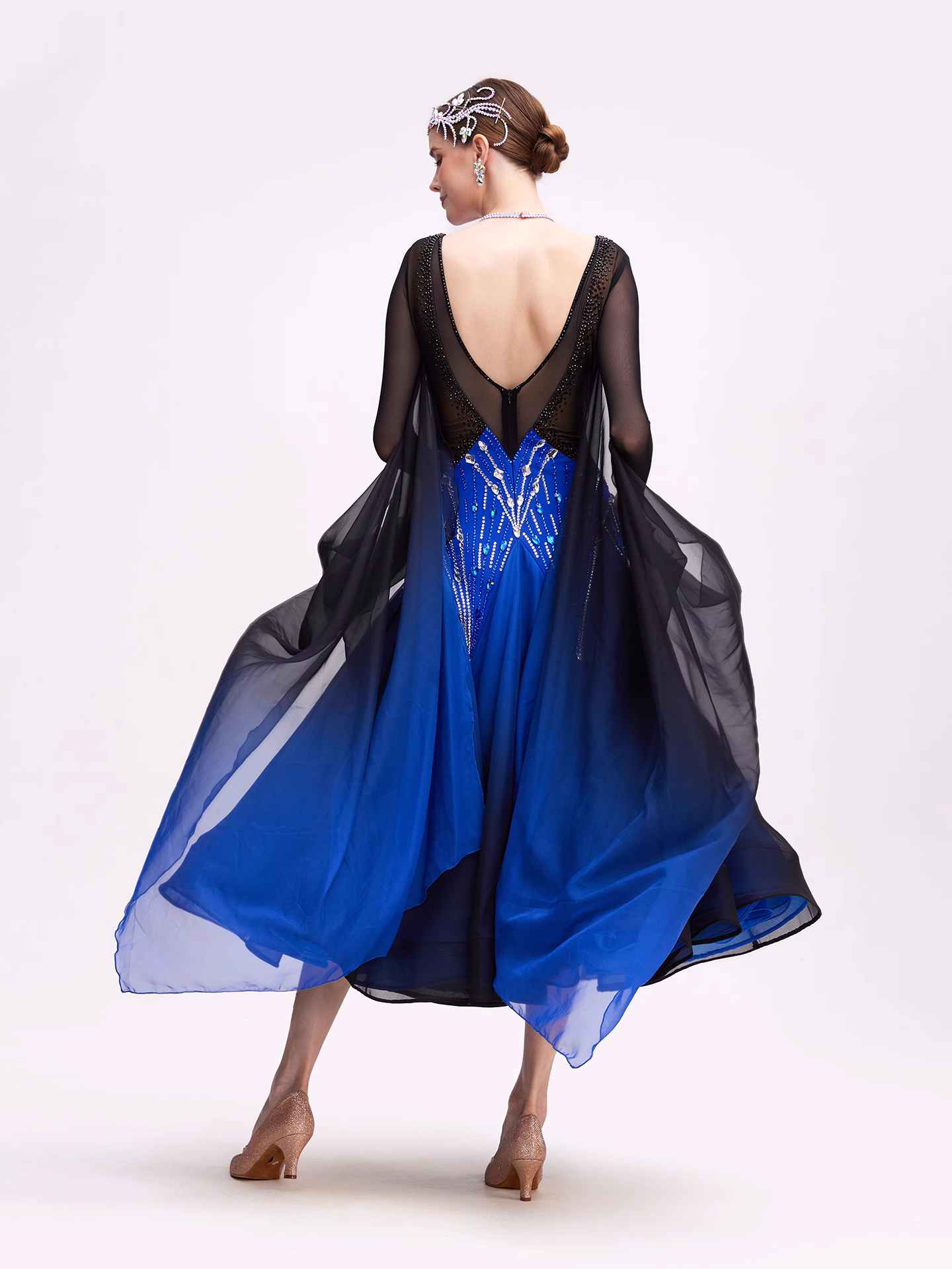 Custom Size Blue Gradient Competition Ballroom Dance Dresses for Women Girls Waltz Tango Social Dance Gown - Moderndancedress.com