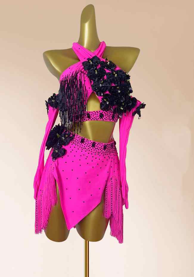 Custom Size Women's Latin Dance Dresses Hot Pink Salsa Chacha Competition Clothes
