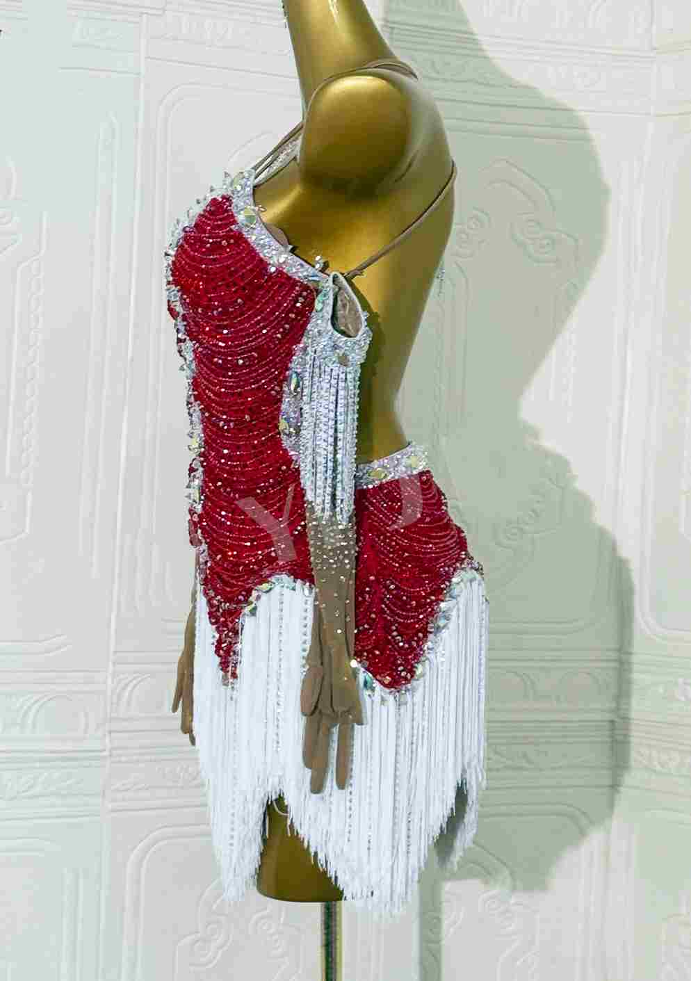 Custom Size Women's Competition Latin Dance Dress Royal Blue Wine Stones Salsa Dance Clothes