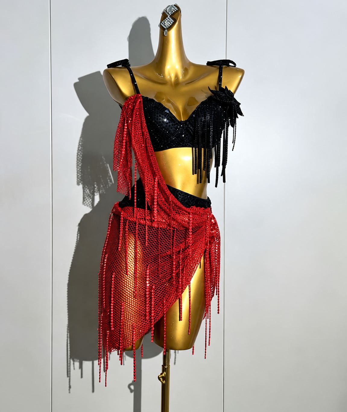 Custom Asymmetric Silver Net Competition Professional Latin  Dress - Chic Salsa Cha Cha Dancewear