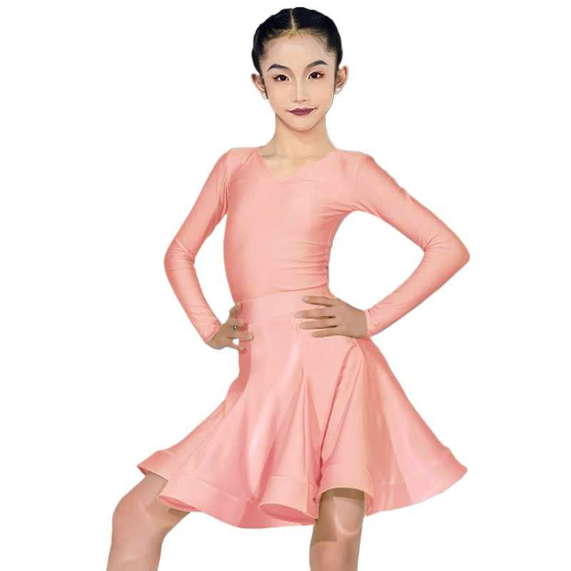 Girls Latin Dance Dresses Kids Blue Pink Green Purple Ballroom Salsa Rumba Chacha Standard Competition Dance Outfits - Moderndancedress.com