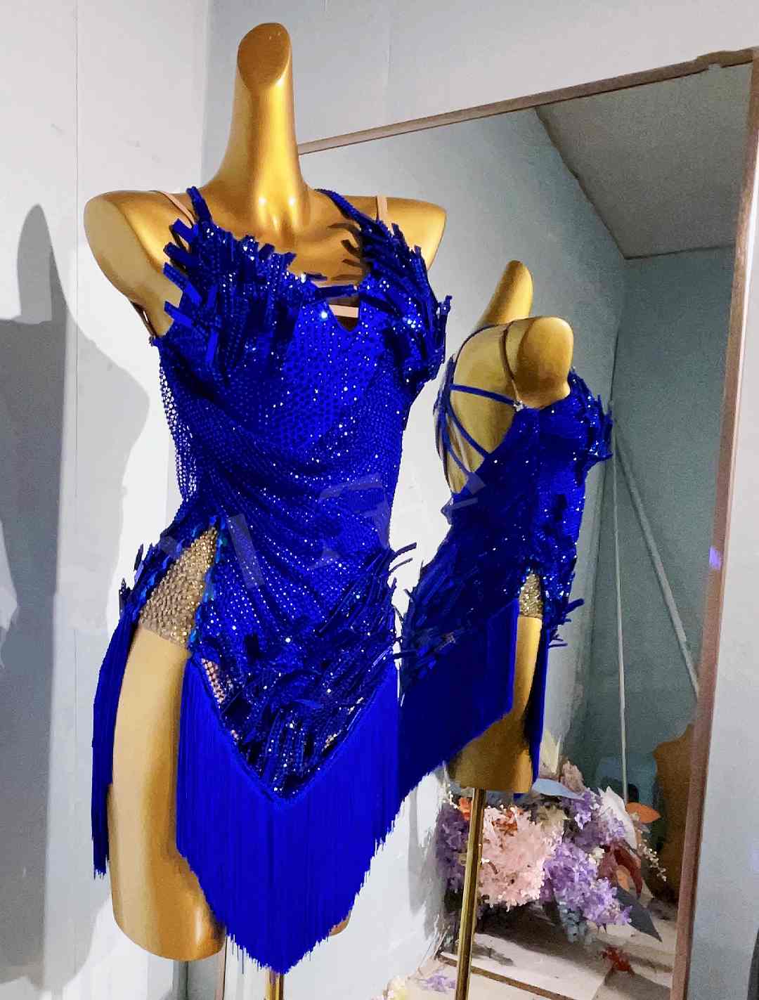 Custom Size Competition Latin Dance Dresses Green Orange Mesh Salsa Chacha Dance Costumes