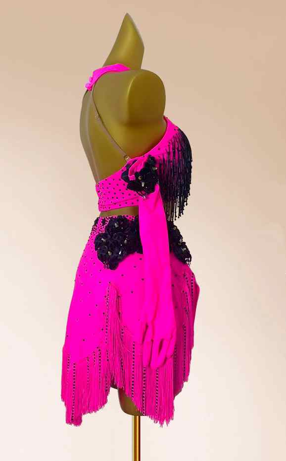 Custom Size Women's Latin Dance Dresses Hot Pink Salsa Chacha Competition Clothes