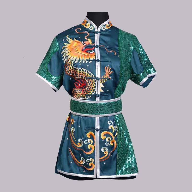 Dark Green Martial Arts Clothes Nanquan Chinese Dragon KungFu Uniforms