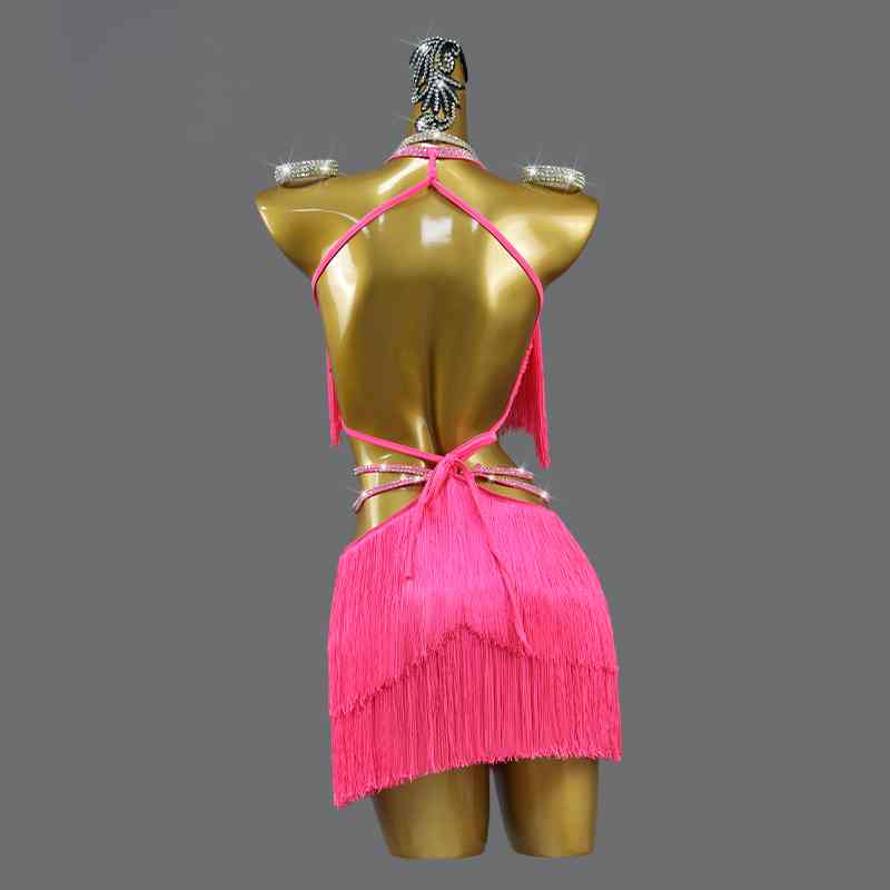 Professional hot pink fringe competition Latin Dance dresses salsa rumba chacha Contest Performance Costume  for Adult Children Solo dance - Moderndancedress.com