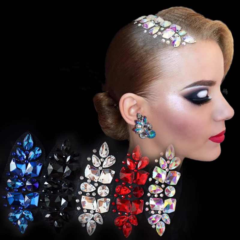 Colorful Rhinestones Ballroom Latin Headpiece for Women Girls Performance Tiara Vintage Latin Dance Diamond Headdress