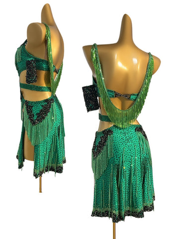 Custom Size Green Fringe Competition Latin Dance Dresses for Women Salsa Rumba Chacha Blackpool Dance Wear