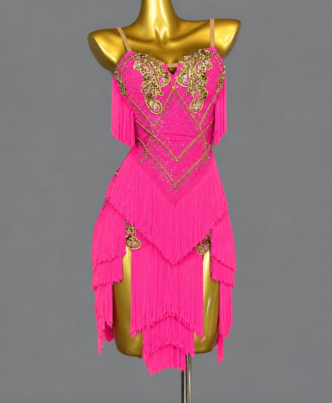 Custom Size Latin Dance Dress Spaghetti Strap Purple Gold Crystal Fringe Professional Salsa Ballroom Dance Gown