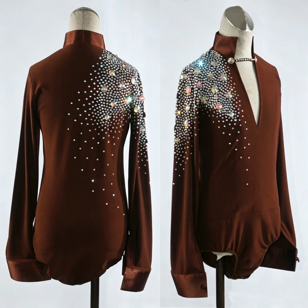 Custom Size Men's Latin Dance Shirts Pink Black Diamond Boys Professional Ballroom Waltz Tango Flamenco Chacha Dancing Body Shirt
