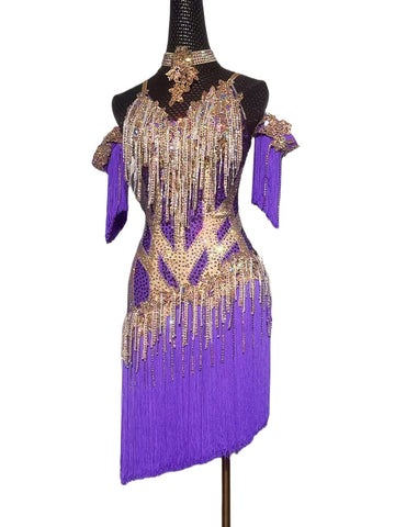 Custom Size Competition Fringe Black Purple Latin Dance Dresses for Women Girls White Salsa Rumba Blackpool Dance Wear