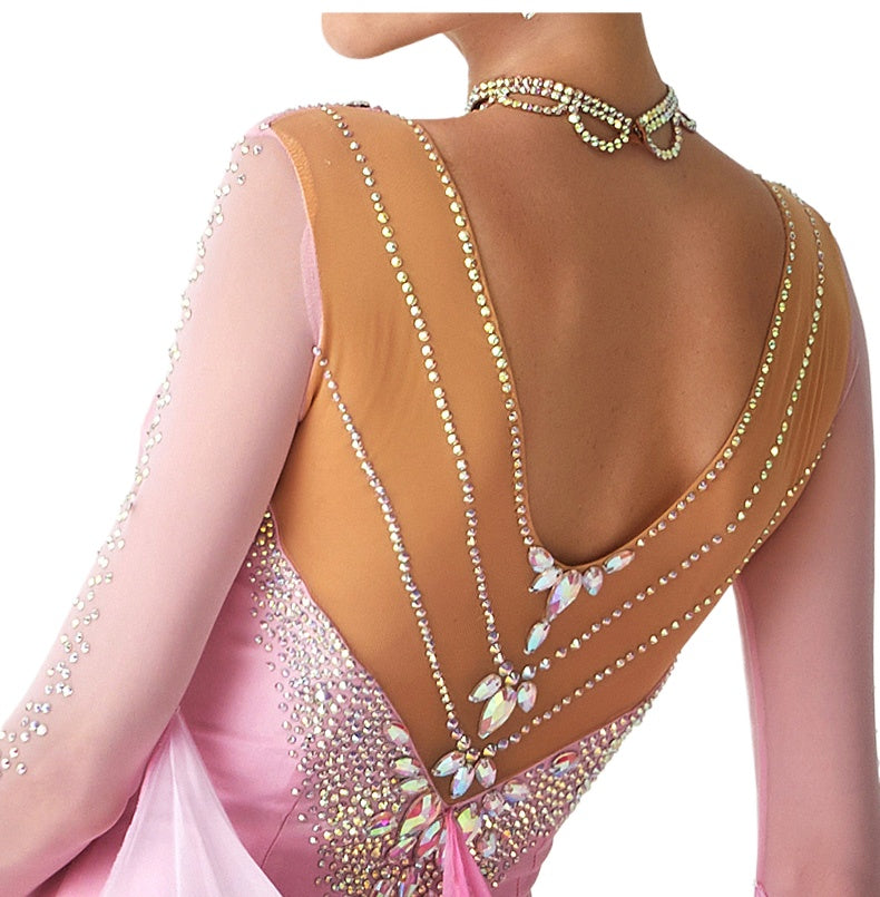 Custom Size Pink Competition Ballroom Dance Dresses for Girls Women Rhythm Waltz Tango Foxtrot National Dance Gown Big Skirts - Moderndancedress.com
