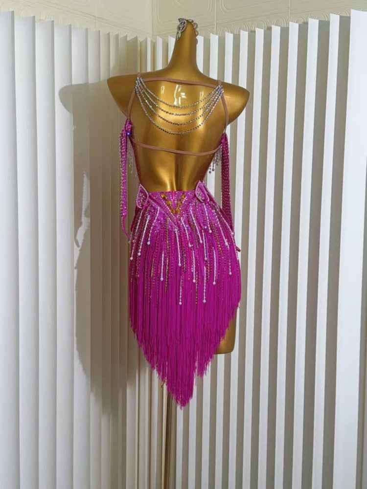 Customized Size Fuchsia Latin Dance Dress Salsa Cha Cha Dance Costumes