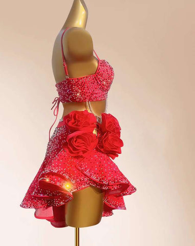 Custom size red blue competition Latin dance dresses for women girls kids salsa chacha rumba latin performancel art test dance clothes - Moderndancedress.com
